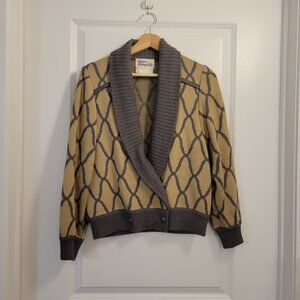 Vintage Women's Tricoville Wool-blend Cardigan Sweater in Trellis Pattern